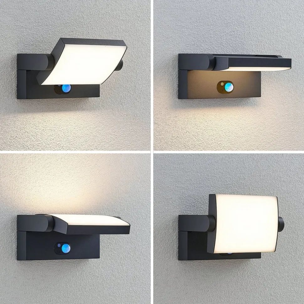 Lindby udendørs LED-væglampe Sherin, antracit, sensor