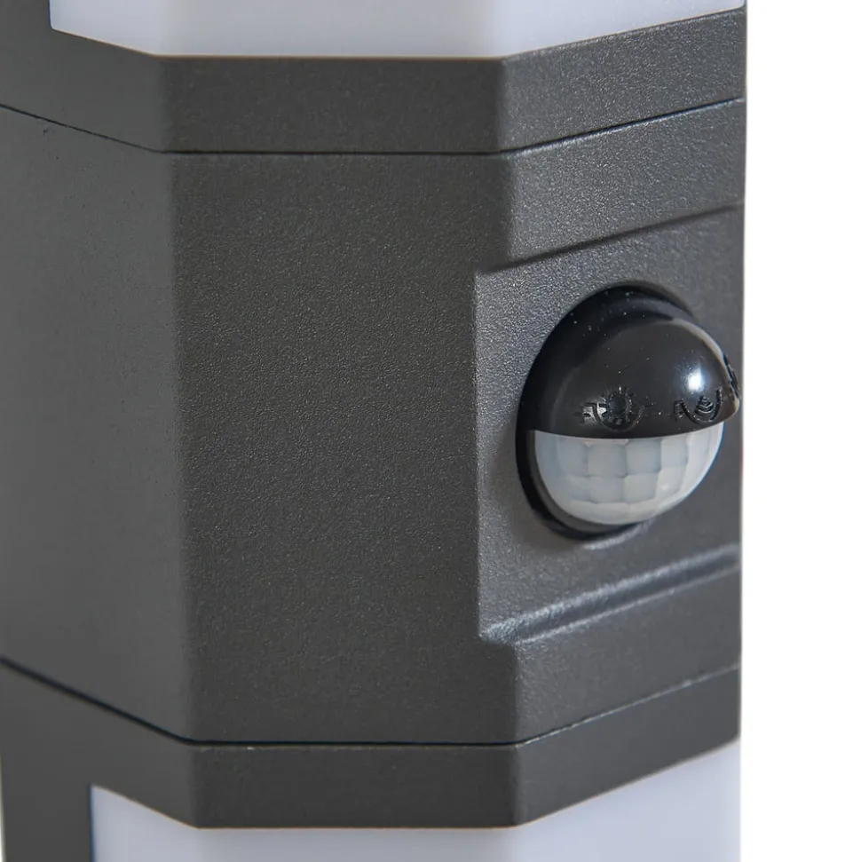 Lindby udendørs LED-væglampe Alaric, aluminium, antracit, sensor