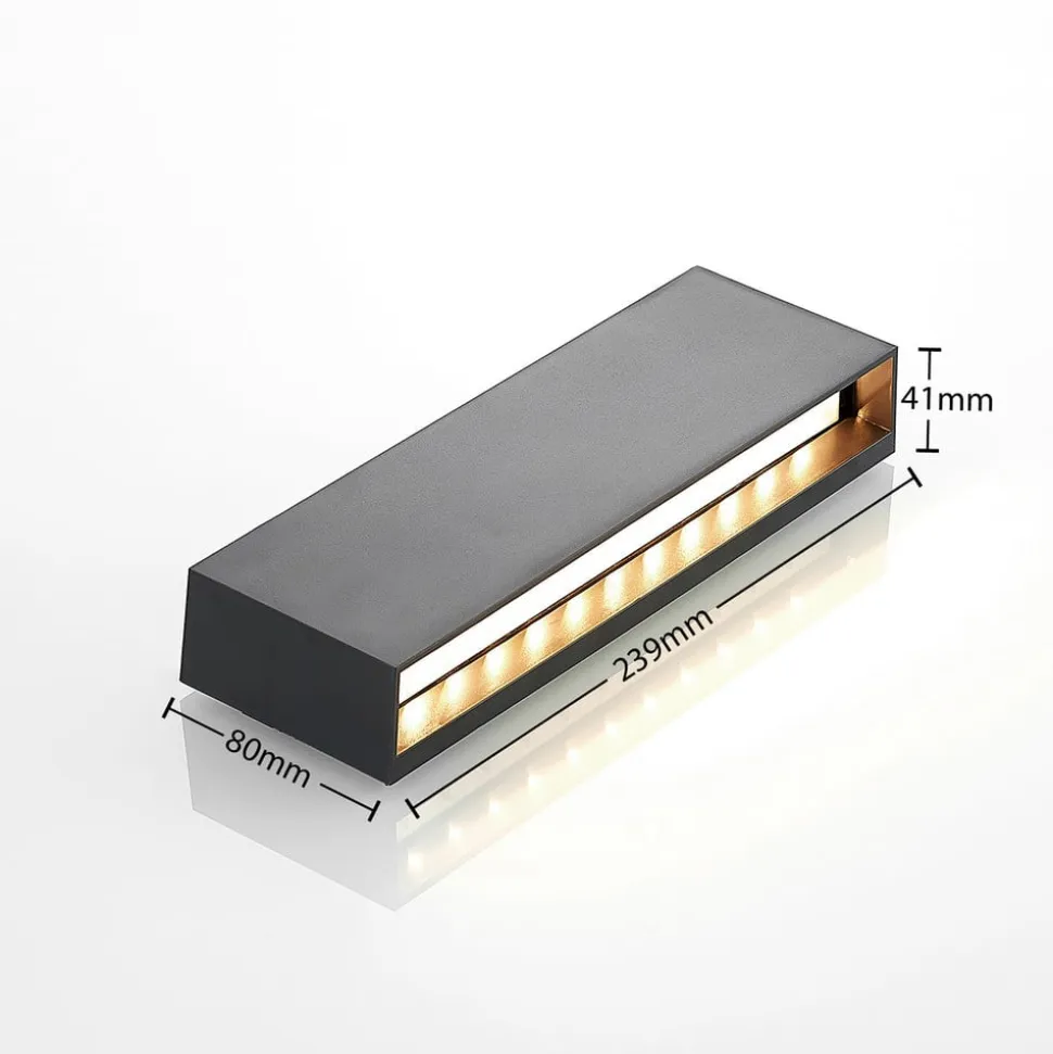 Lindby udendørs LED-væglampe Jarte, 24 cm, ned, grå, IP65