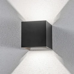 Lindby udendørs LED-væglampe Nivar, kantet, sort, IP54