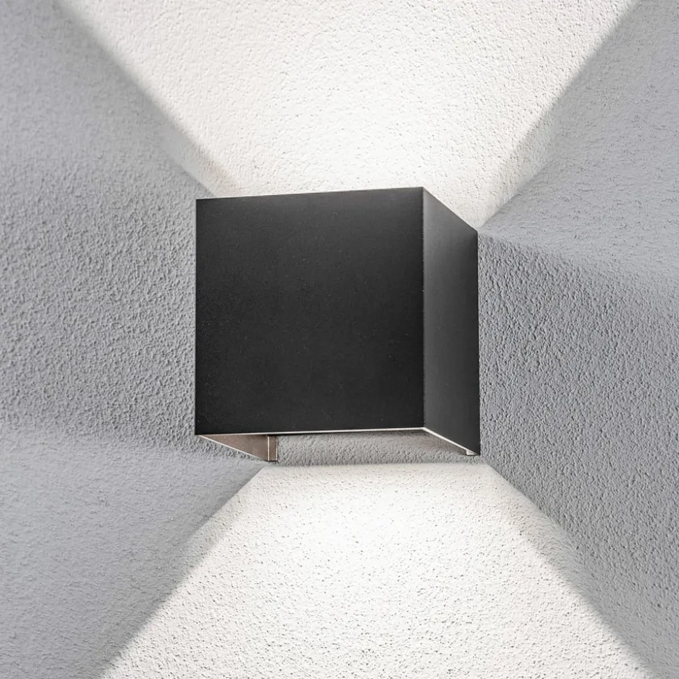 Lindby udendørs LED-væglampe Nivar, kantet, sort, IP54