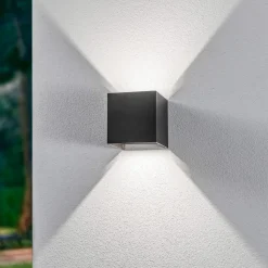Lindby udendørs LED-væglampe Nivar, kantet, sort, IP54