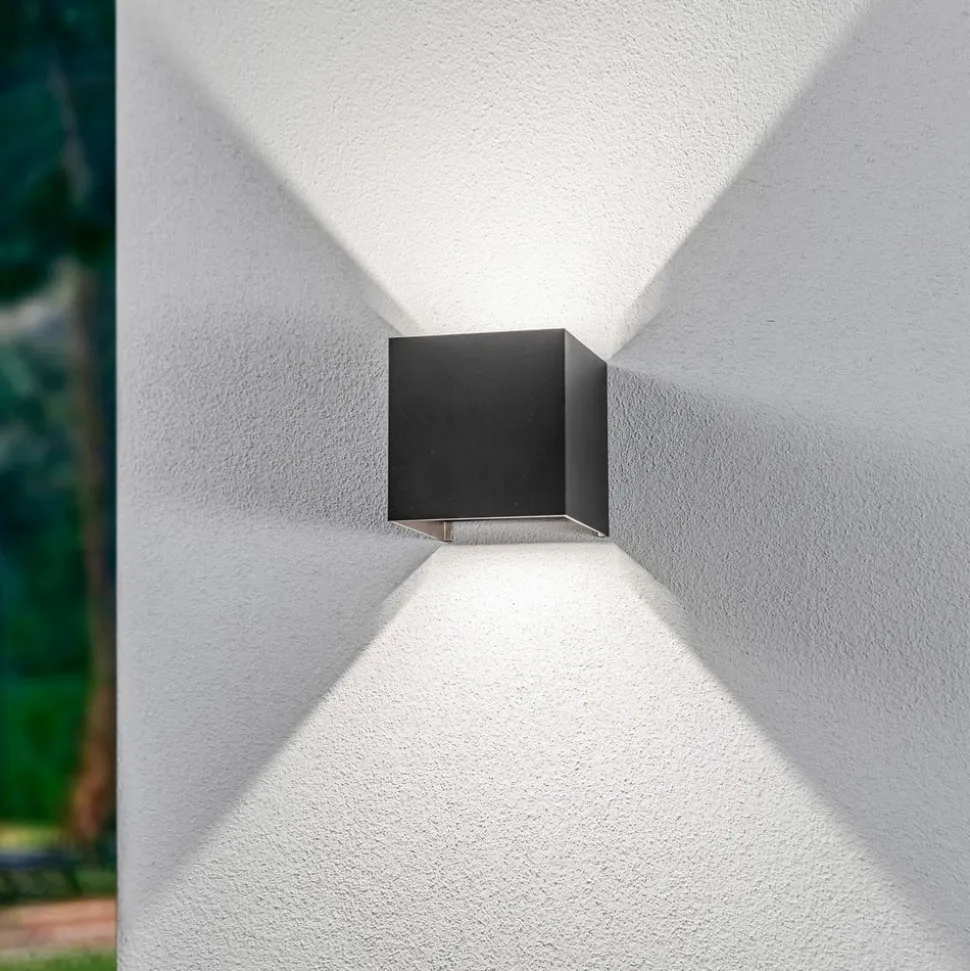 Lindby udendørs LED-væglampe Nivar, kantet, sort, IP54