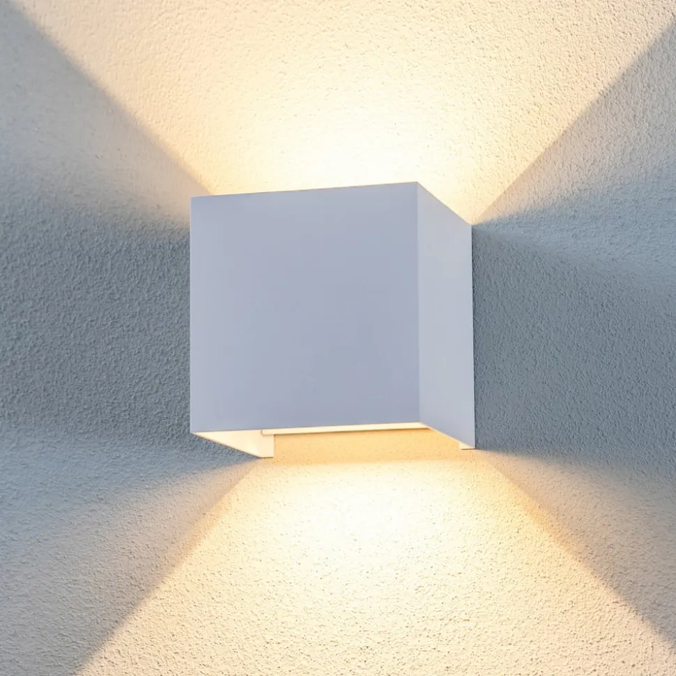 Lindby udendørs LED-væglampe Nivar, kantet, hvid, metal, IP54