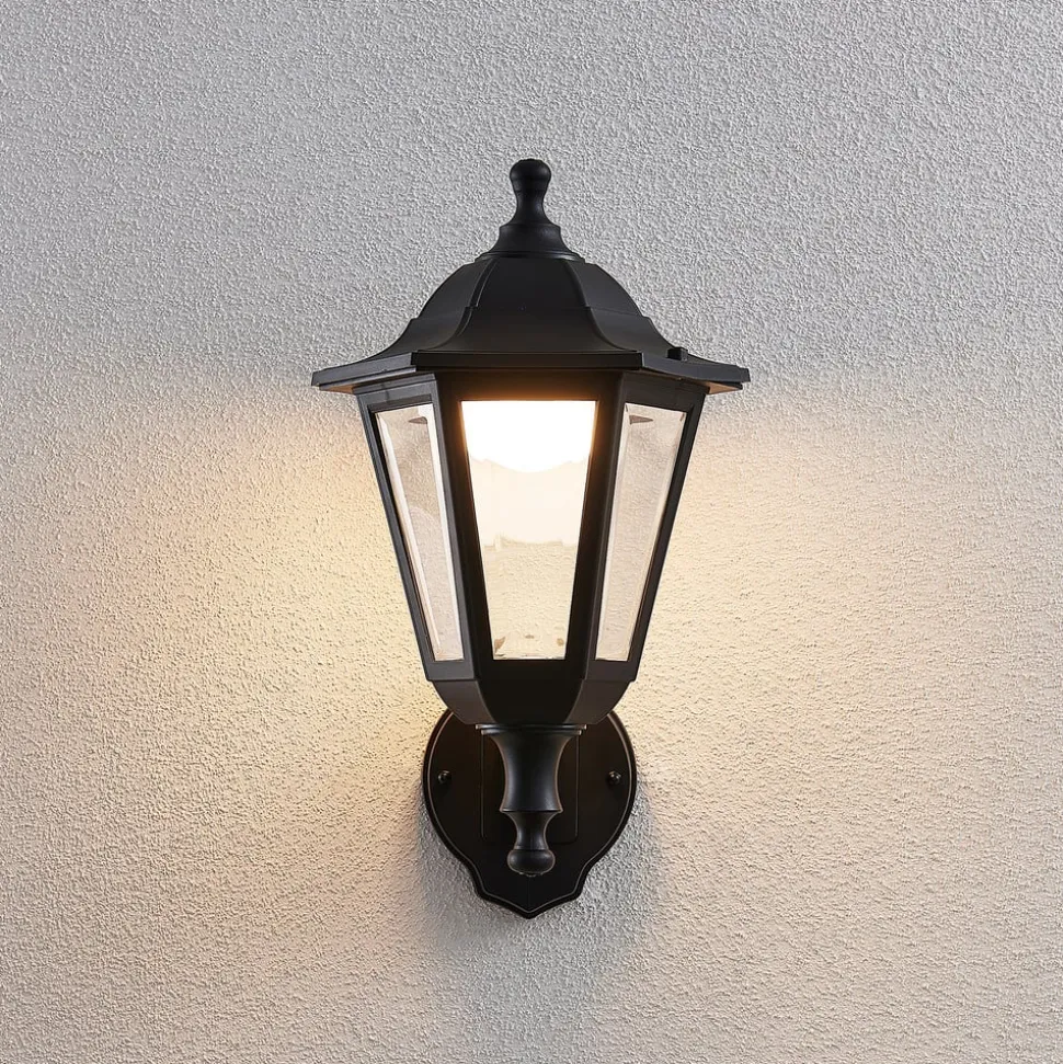 Lindby udendørs LED-væglampe Iavo, sort, lygte, 38 cm