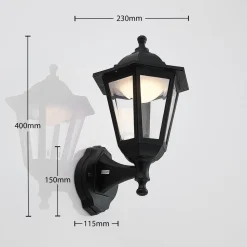 Lindby udendørs LED-væglampe Iavo, sort, lygte, 38 cm