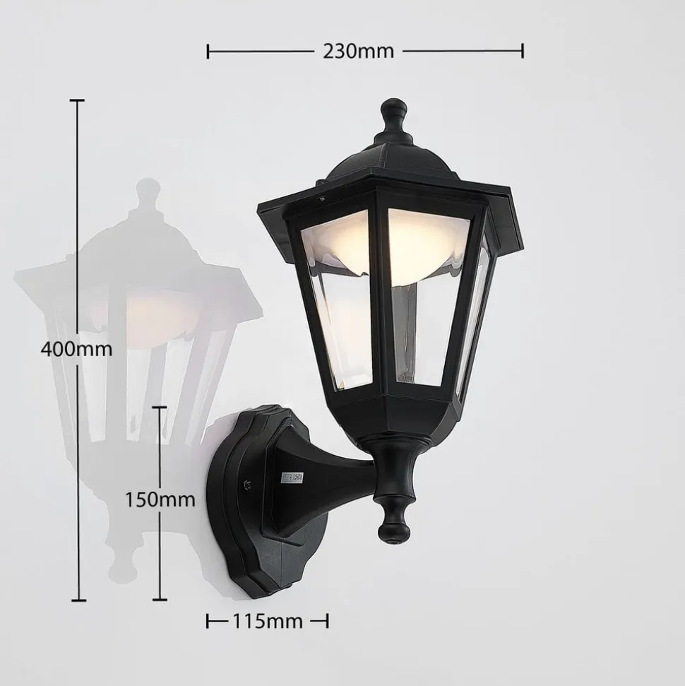 Lindby udendørs LED-væglampe Iavo, sort, lygte, 38 cm
