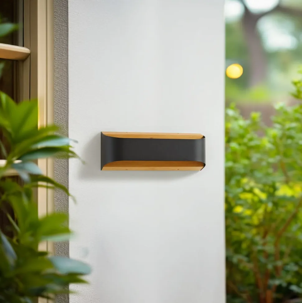 Lindby udendørs LED-væglampe Lenore, sort, metal, 36,5 cm
