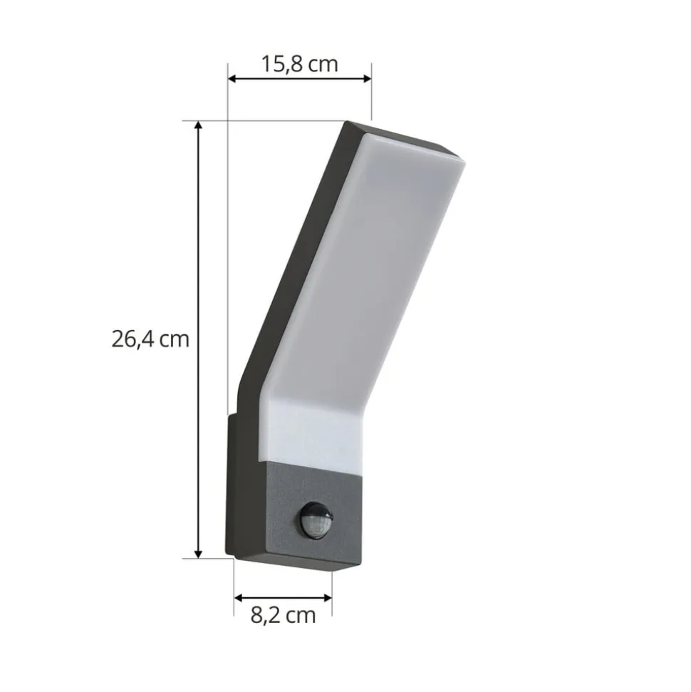 Lindby udendørs LED-væglampe Korvik, 26 cm, antracit, sensor