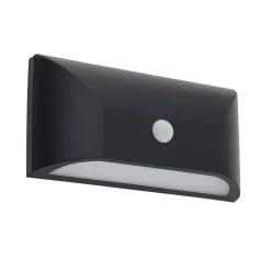 Lindby udendørs LED-væglampe Siana, sort, pc, sensor