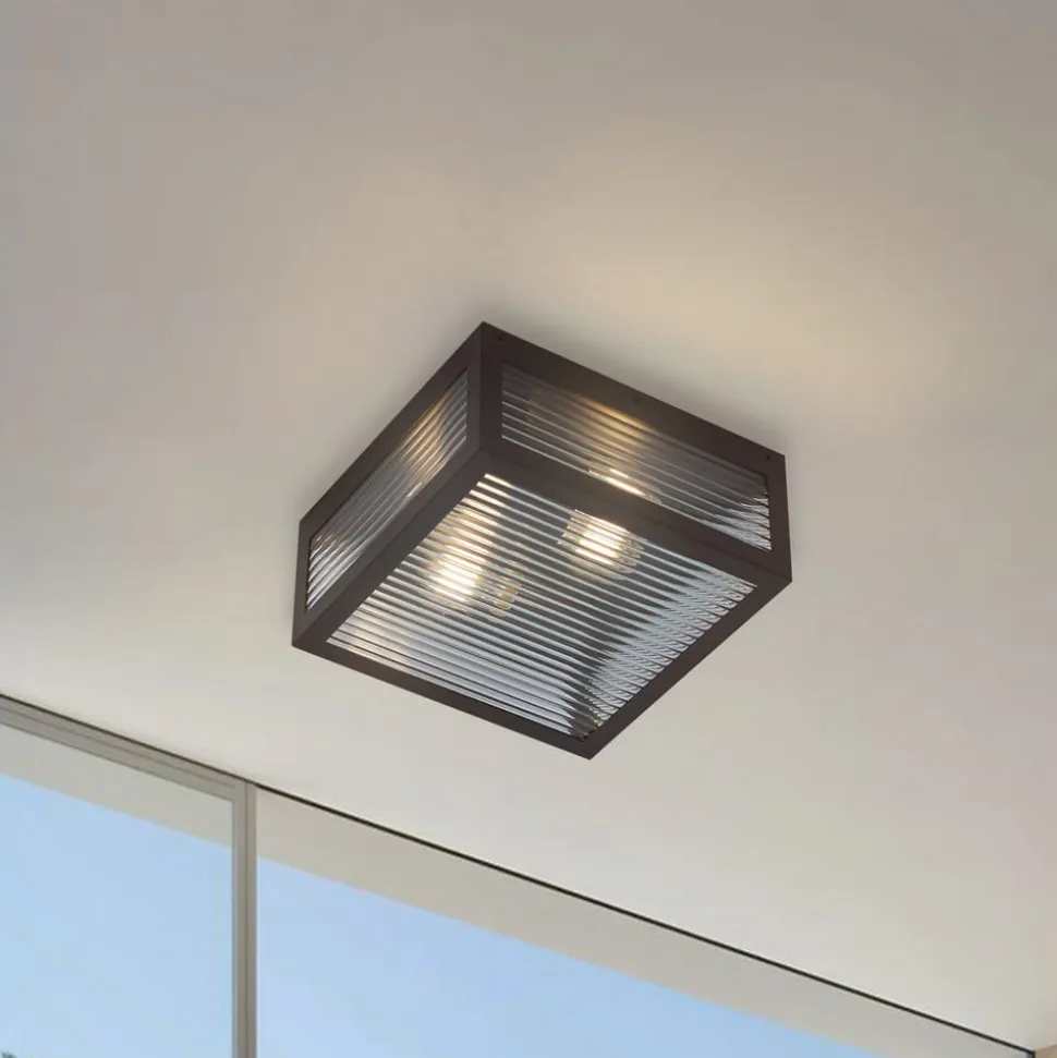 Lindby udendørs loftlampe Bolgar, sort, metal, glas