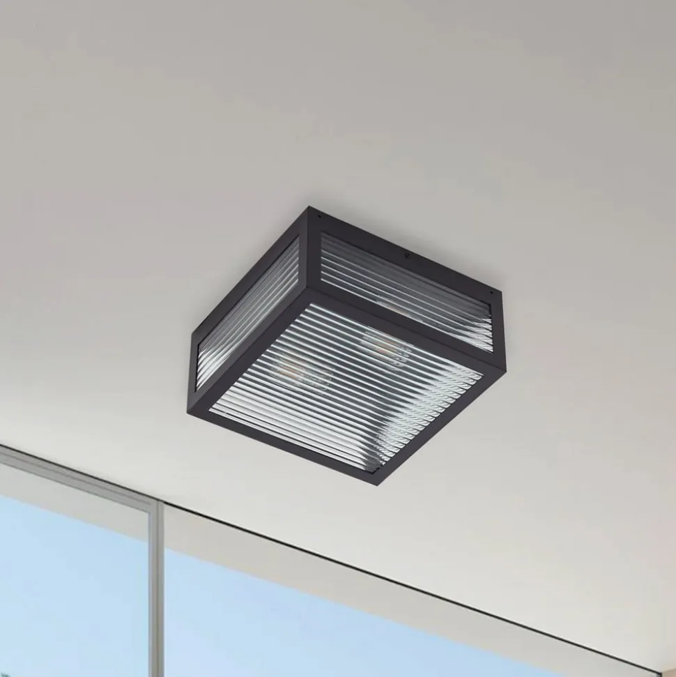 Lindby udendørs loftlampe Bolgar, sort, metal, glas