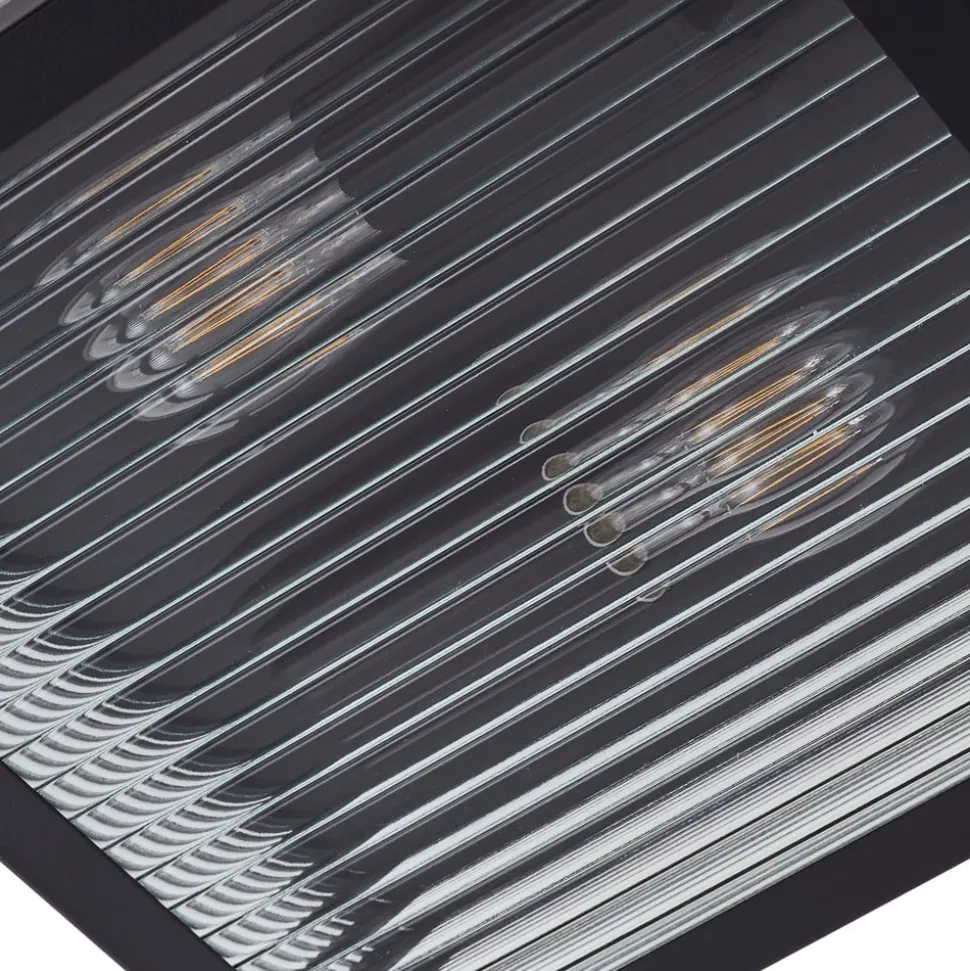Lindby udendørs loftlampe Bolgar, sort, metal, glas