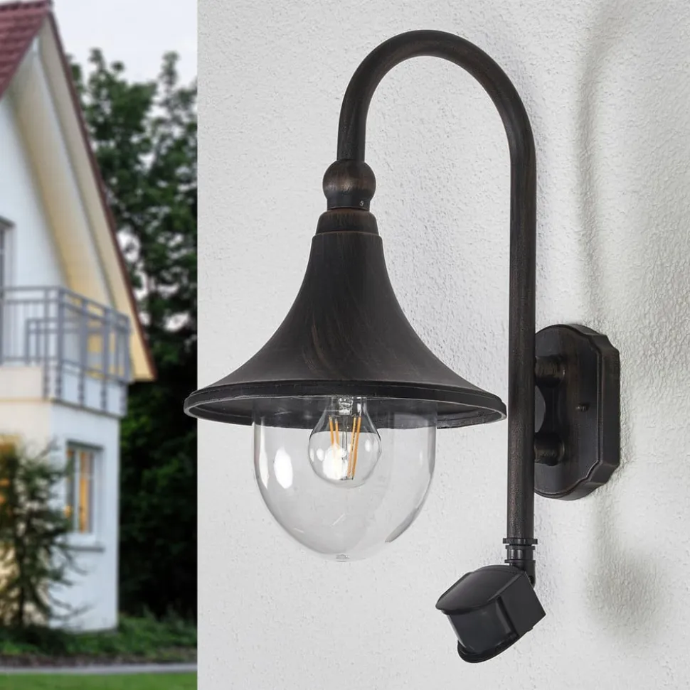 Lindby udendørs væglampe Daphne, antik sort, sensor, E27