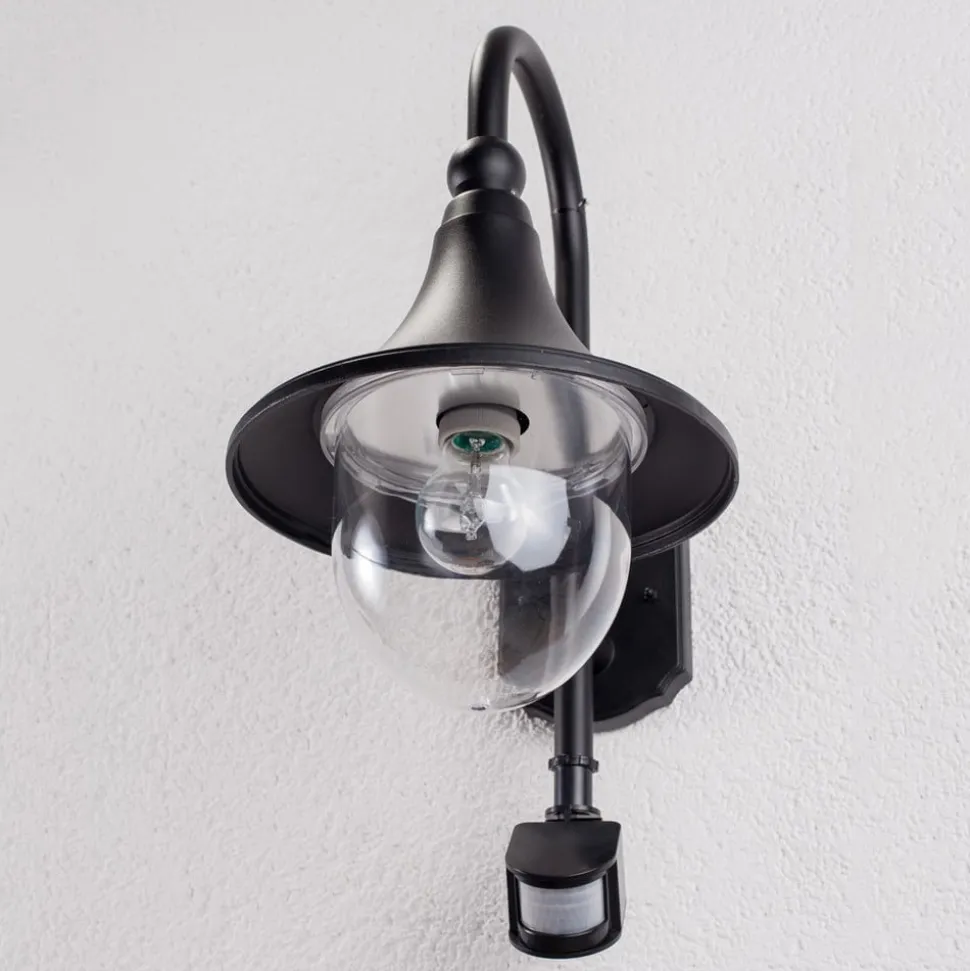 Lindby udendørs væglampe Daphne, sort, sensor, metal, E27