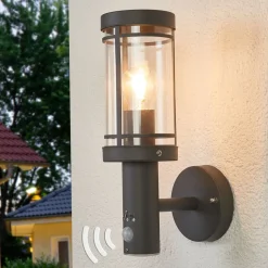 Lindby Udendørs væglampe Djori, Sensor, antracit, stål