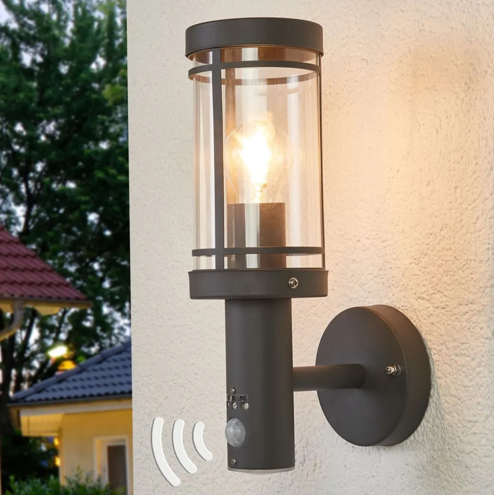 Lindby Udendørs væglampe Djori, Sensor, antracit, stål