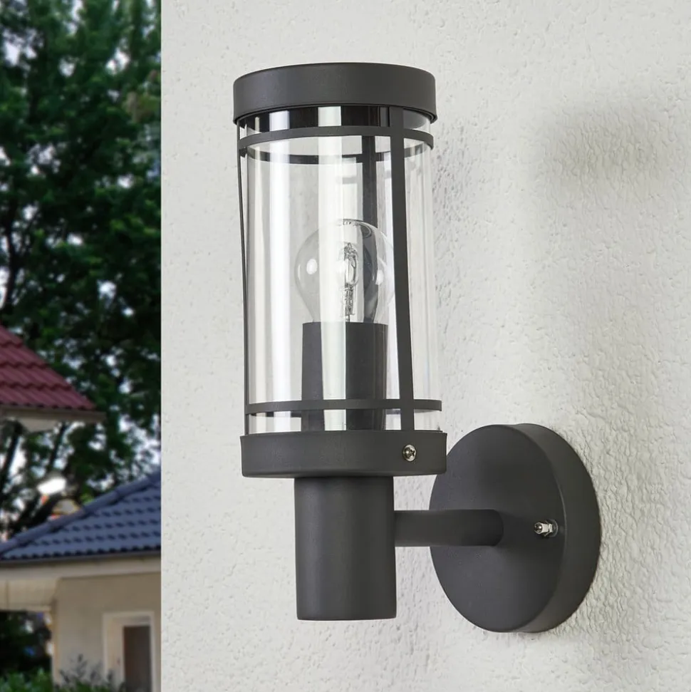 Lindby udendørs væglampe Djori, 28 cm, antracit, stål, E27