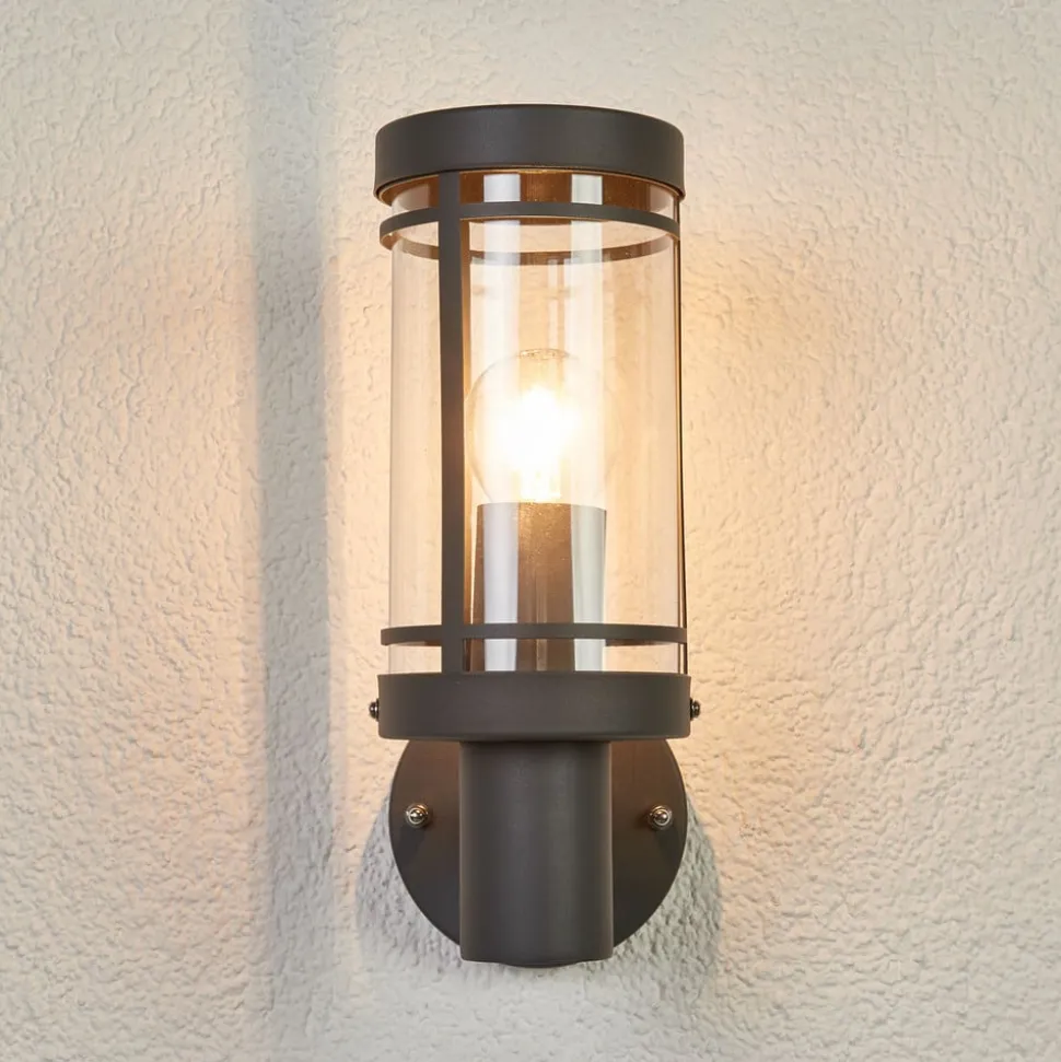 Lindby udendørs væglampe Djori, 28 cm, antracit, stål, E27