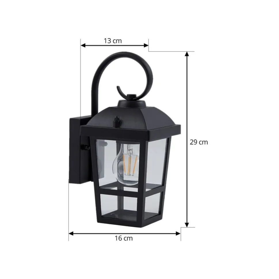 Lindby udendørs væglampe Eloane, sort, stål, 29 cm