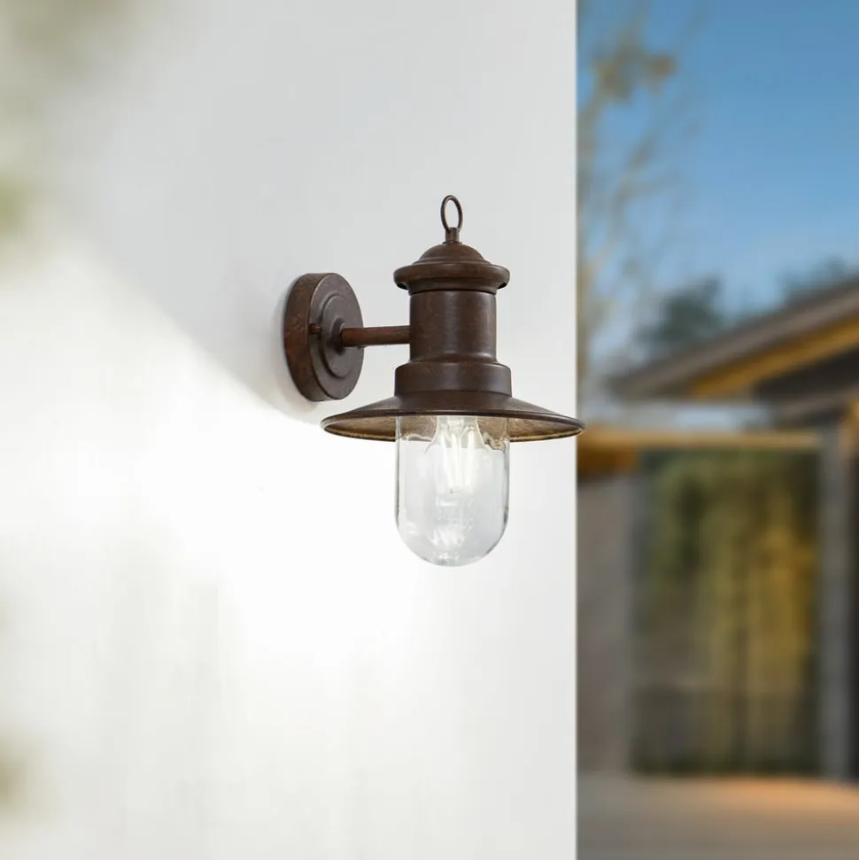 Lindby udendørs væglampe Eloretta, rust, stål, højde 31 cm