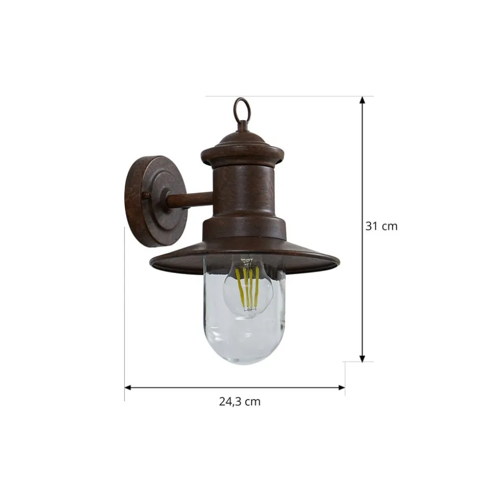 Lindby udendørs væglampe Eloretta, rust, stål, højde 31 cm
