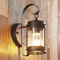 Lindby udendørs væglampe Farly, rustbrun, aluminium, 17 cm