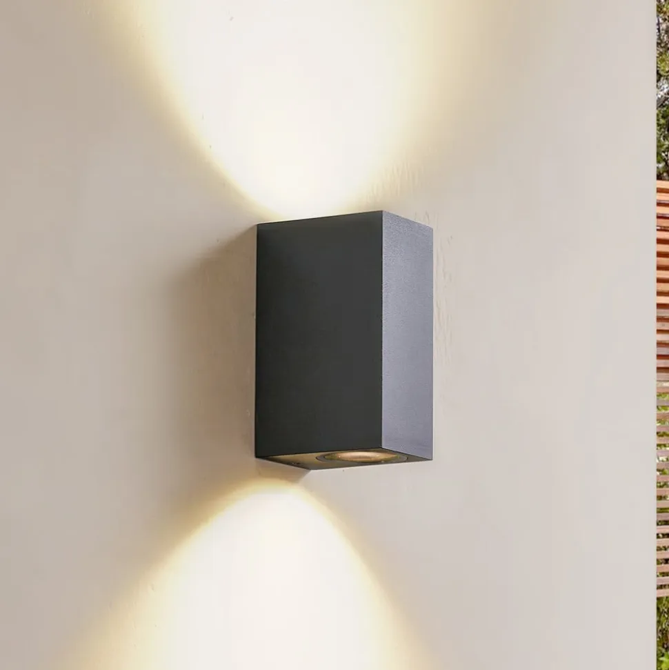 Lindby udendørs væglampe Fijona, mørkegrøn, aluminium, højde 15 cm