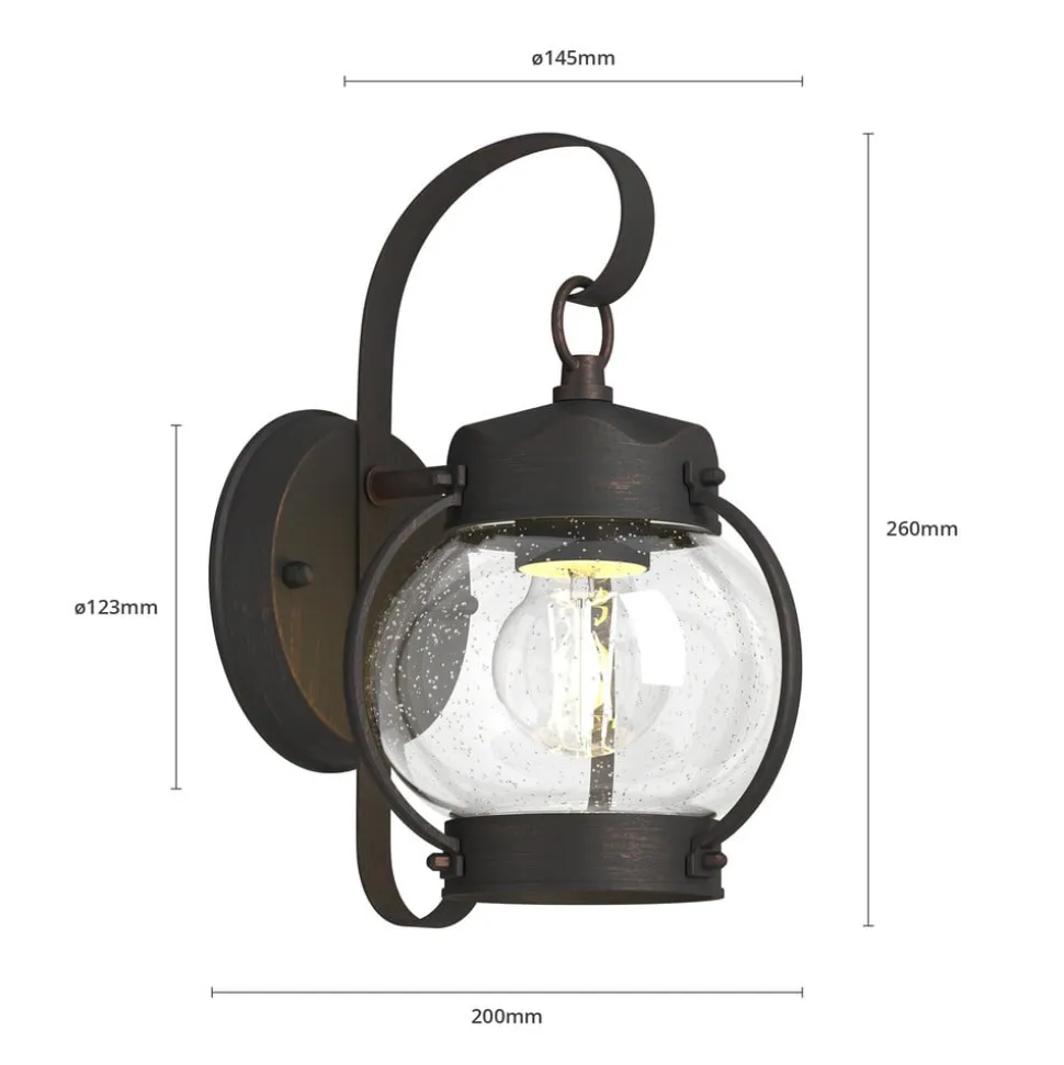 Lindby udendørs væglampe Gerlo, rustbrun, metal, 26 cm, E27