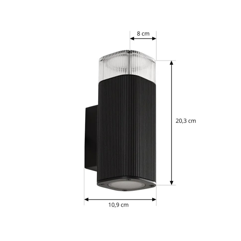 Lindby udendørs væglampe Halvar, sort, 20 cm, 2 x GU10, IP65