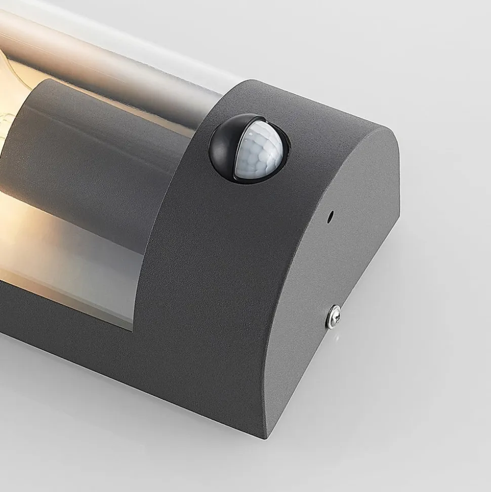 Lindby udendørs væglampe Junias, 24 cm, antracit, sensor