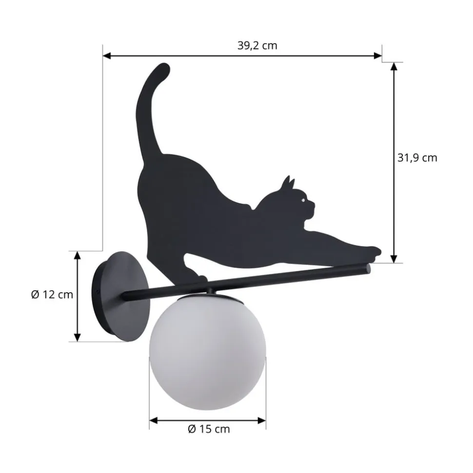 Lindby udendørs væglampe Katti, metal, sort, IP44, kat