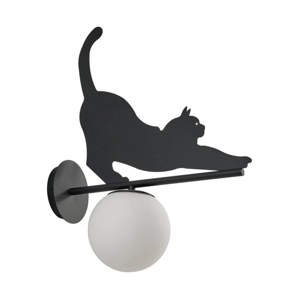 Lindby udendørs væglampe Katti, metal, sort, IP44, kat