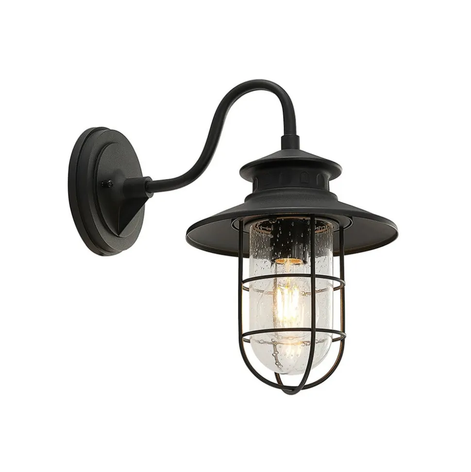 Lindby udendørs væglampe Kyan, højde 40 cm, sort, IP44, E27