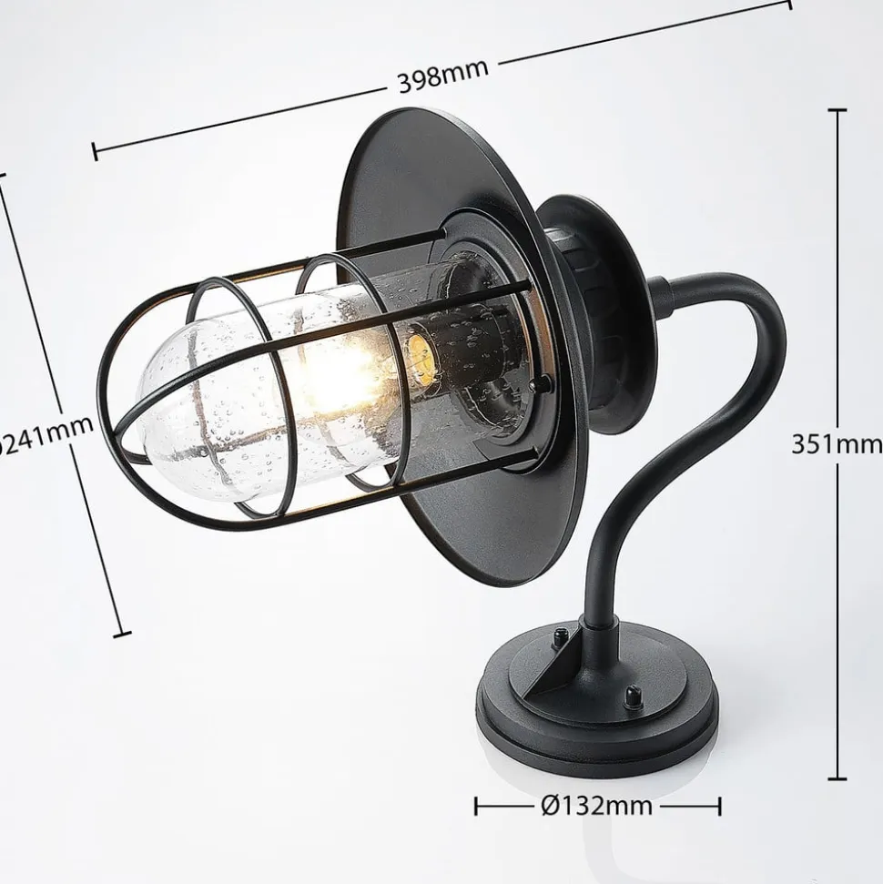 Lindby udendørs væglampe Kyan, højde 40 cm, sort, IP44, E27