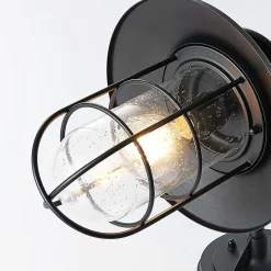 Lindby udendørs væglampe Kyan, højde 40 cm, sort, IP44, E27