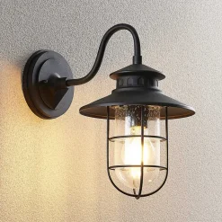 Lindby udendørs væglampe Kyan, højde 32 cm, sort, IP44, E27