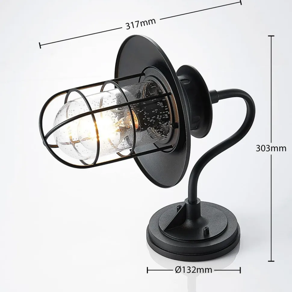 Lindby udendørs væglampe Kyan, højde 32 cm, sort, IP44, E27