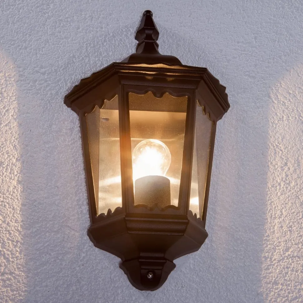 Lindby udendørs væglampe Lieva, højde 44 cm, sort, glas