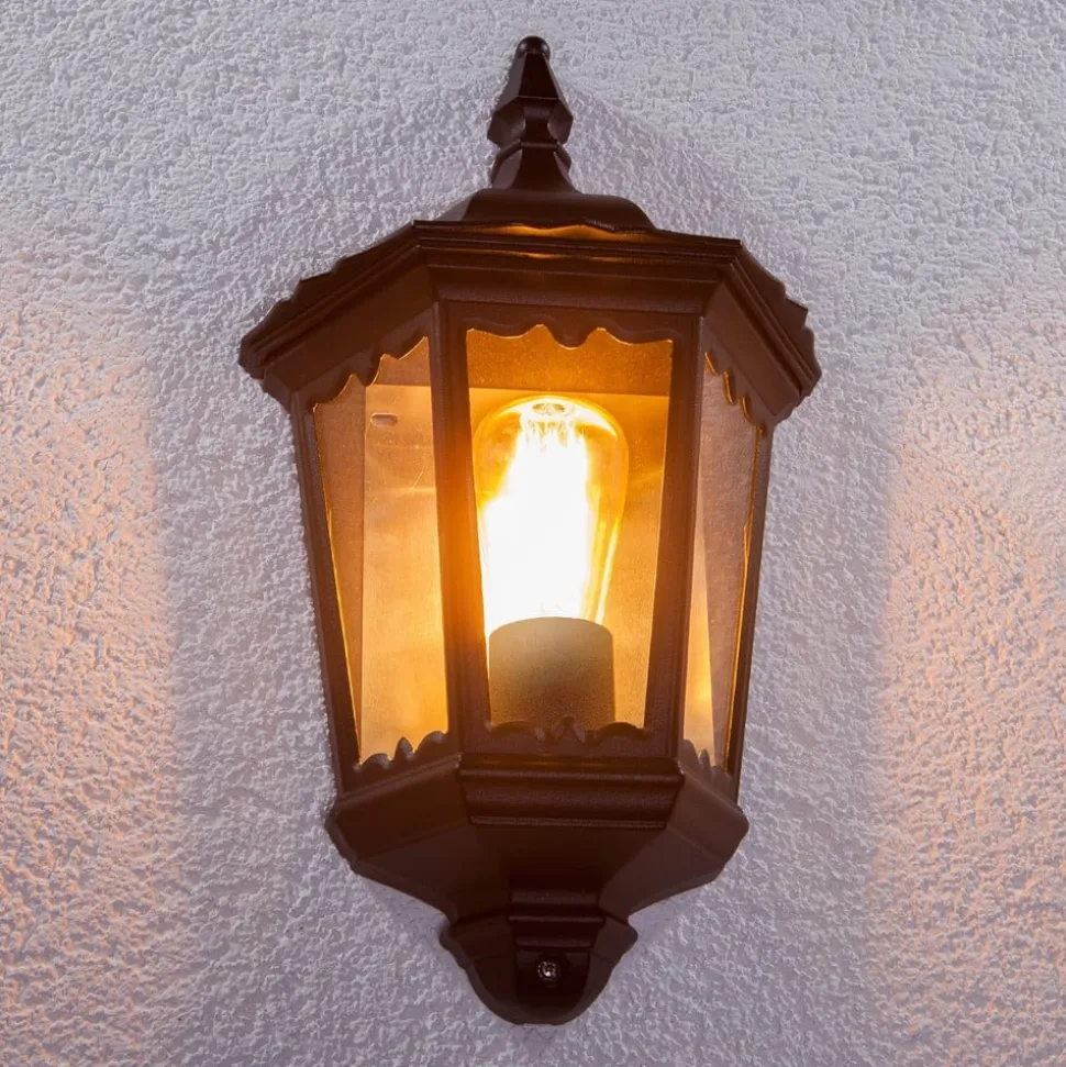 Lindby udendørs væglampe Lieva, højde 44 cm, sort, glas