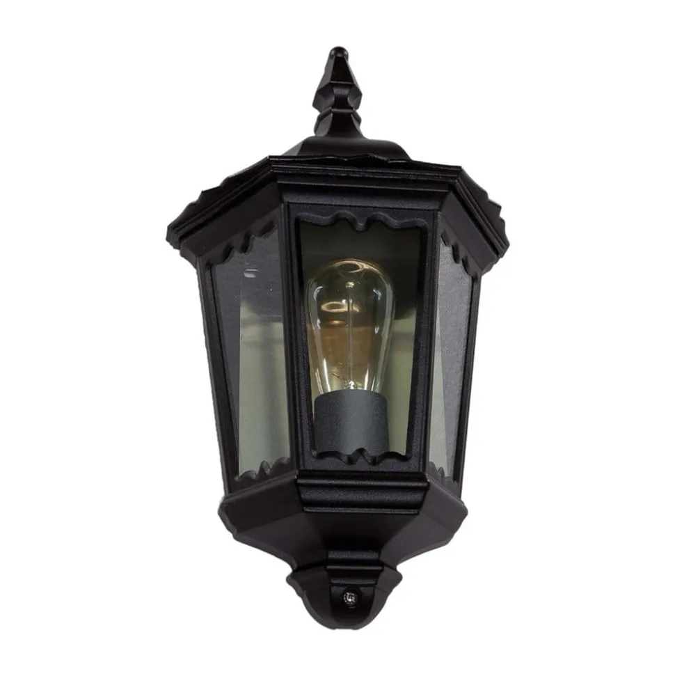Lindby udendørs væglampe Lieva, højde 44 cm, sort, glas