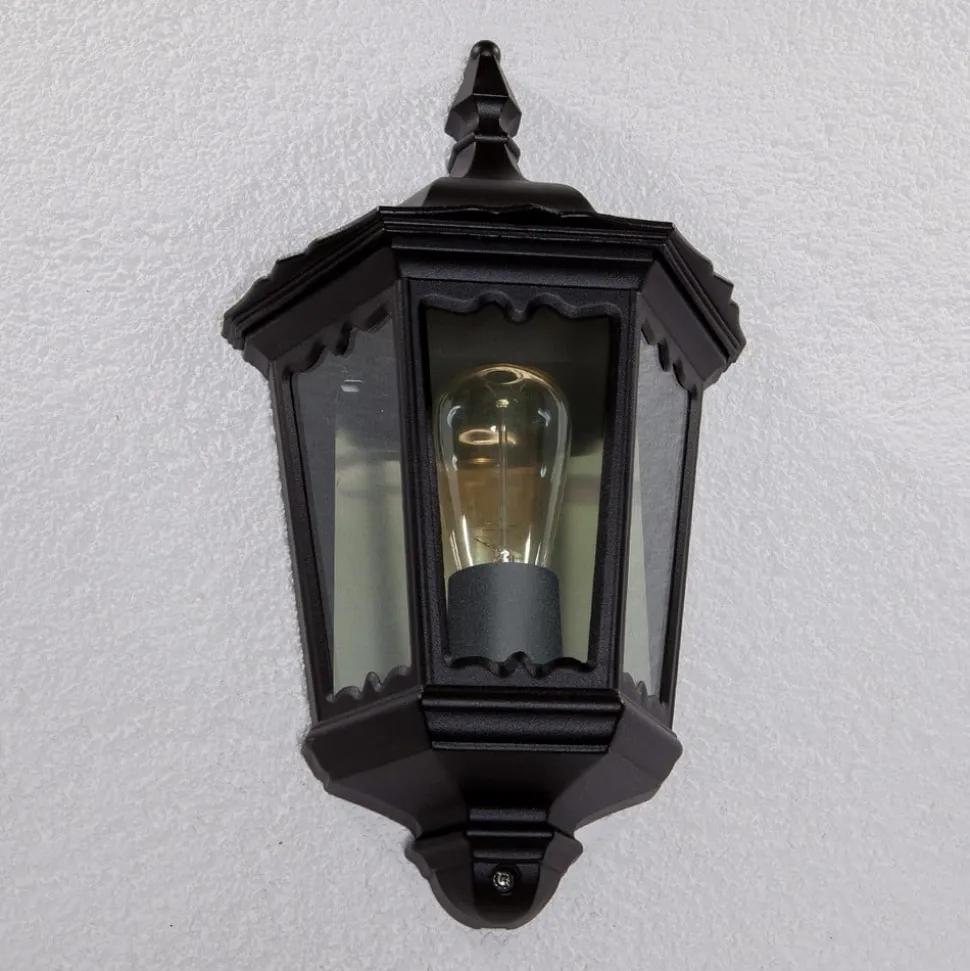 Lindby udendørs væglampe Lieva, højde 44 cm, sort, glas