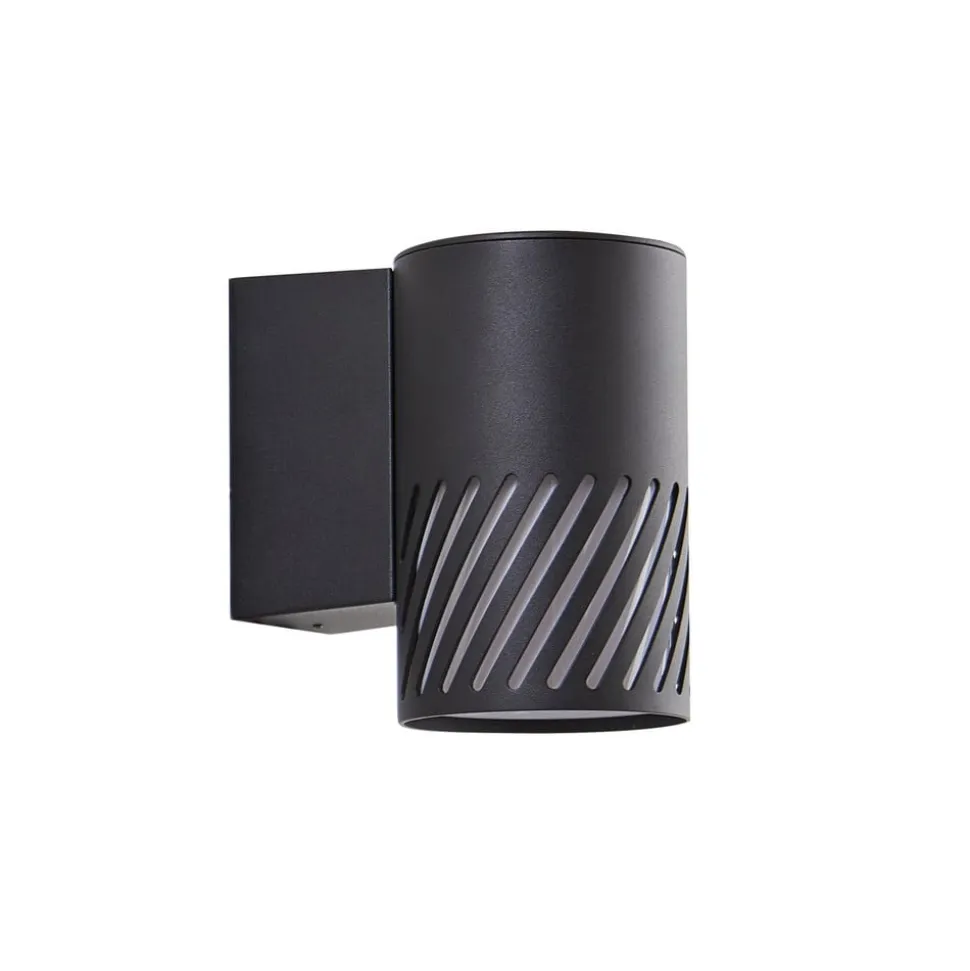 Lindby udendørs væglampe Lurinda, 1 lyskilde, sort, aluminium, Ø10cm