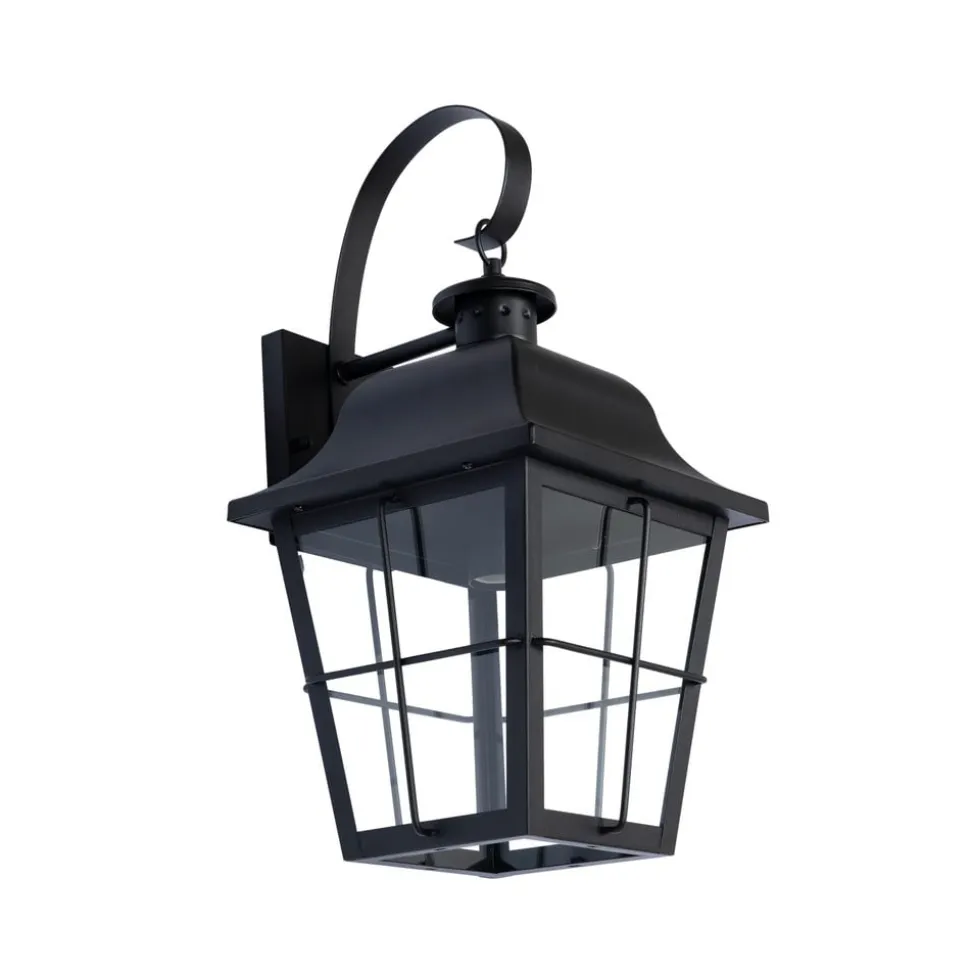 Lindby udendørs væglampe Mertollio, højde 47 cm, sort, glas