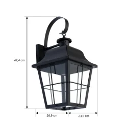 Lindby udendørs væglampe Mertollio, højde 47 cm, sort, glas