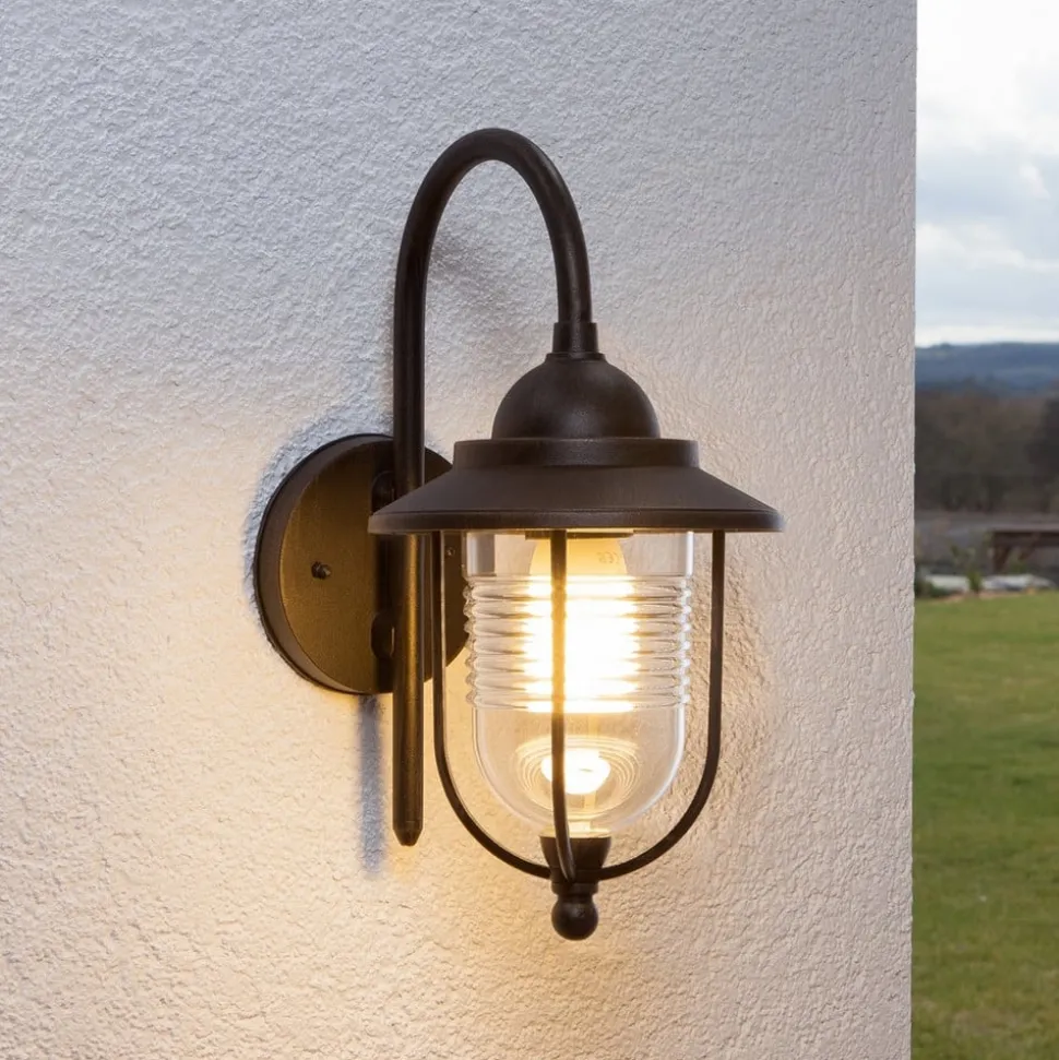 Lindby udendørs væglampe Meret, højde 37 cm, rustfarvet, aluminium