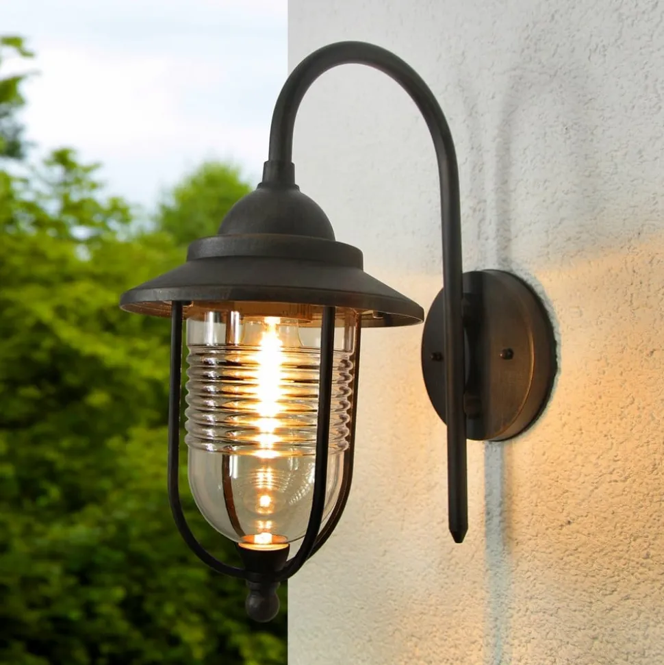 Lindby udendørs væglampe Meret, højde 37 cm, rustfarvet, aluminium