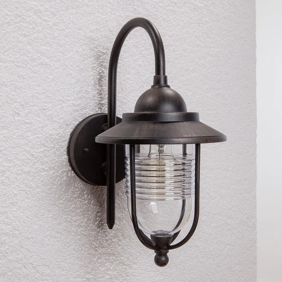 Lindby udendørs væglampe Meret, højde 37 cm, rustfarvet, aluminium