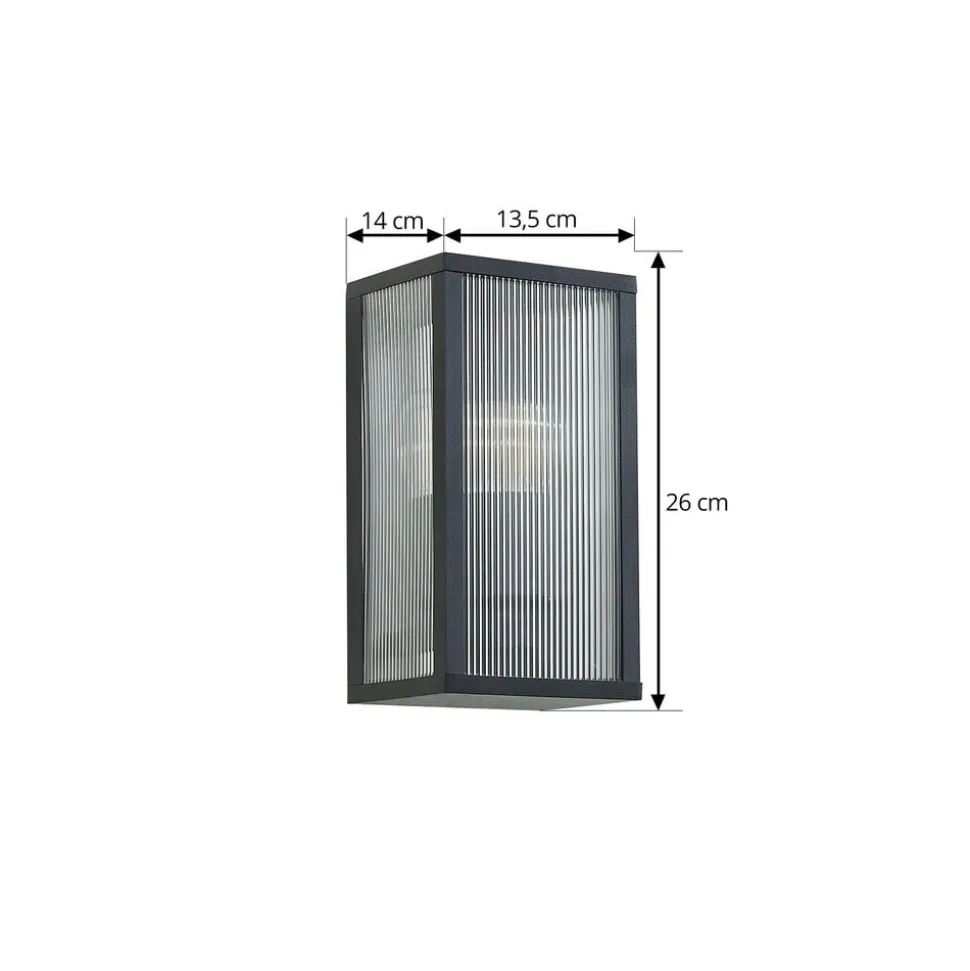 Lindby udendørs væglampe Peldar, 26 cm, riflet, IP44, E27