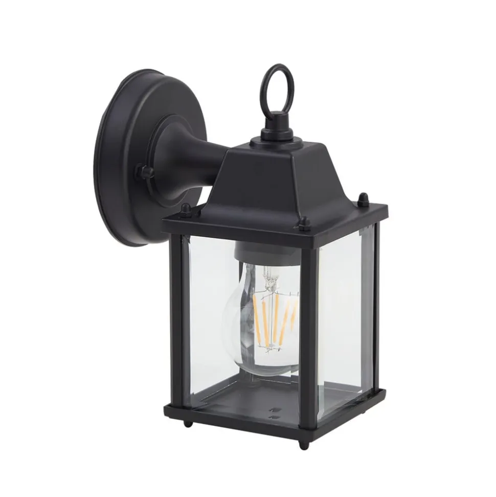 Lindby udendørs væglampe Rurik, sort, glas, aluminium, E27